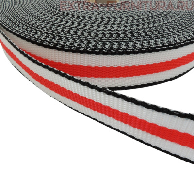 Стропа трехцветная, шир.30мм, цв. черный/белый/красный, уп.25м, пл. 17 гр/м