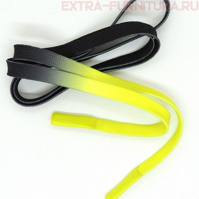 Шнурки плоские 130см, шир.10мм, Градиент, цв.черный/неон,  декор.наконечник