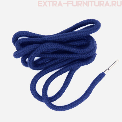 Шнурки круглые 130см, шир.6мм, Хлопок, наконечник металл, цв.темно-синий