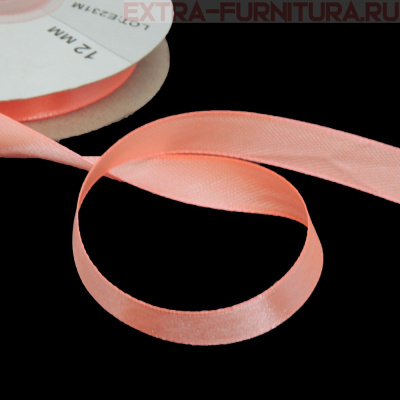 Лента атласная 12 мм цв. 073 светло-оранжевый рул. 27,42м